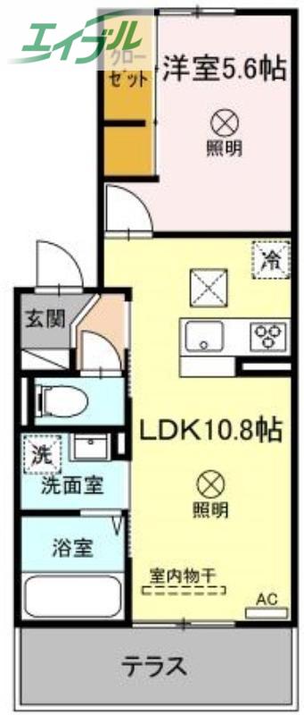 グリーンウイング(1LDK/1階)の間取り写真
