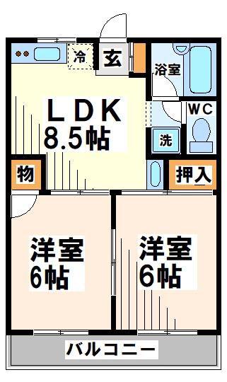 エレガント府中(2LDK/1階)の間取り写真