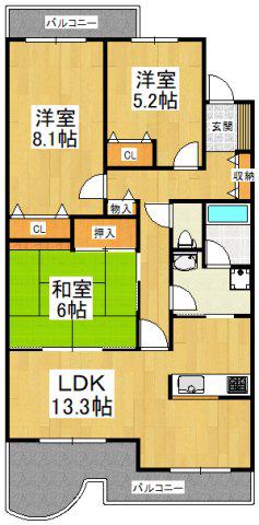 光明池アーバンライフ(3LDK/5階)の間取り写真