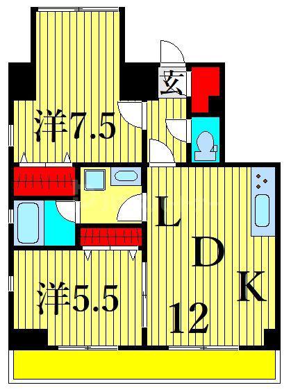 エレンシアK小岩(2LDK/9階)の間取り写真