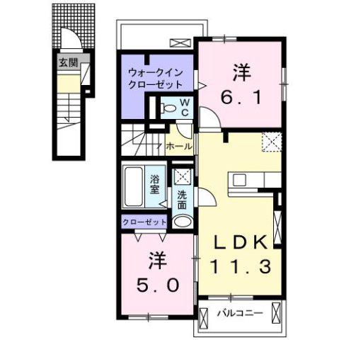 コスモス A(2LDK/2階)の間取り写真
