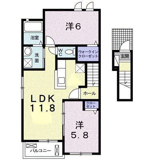サンライズガーデンD(2LDK/2階)の間取り写真