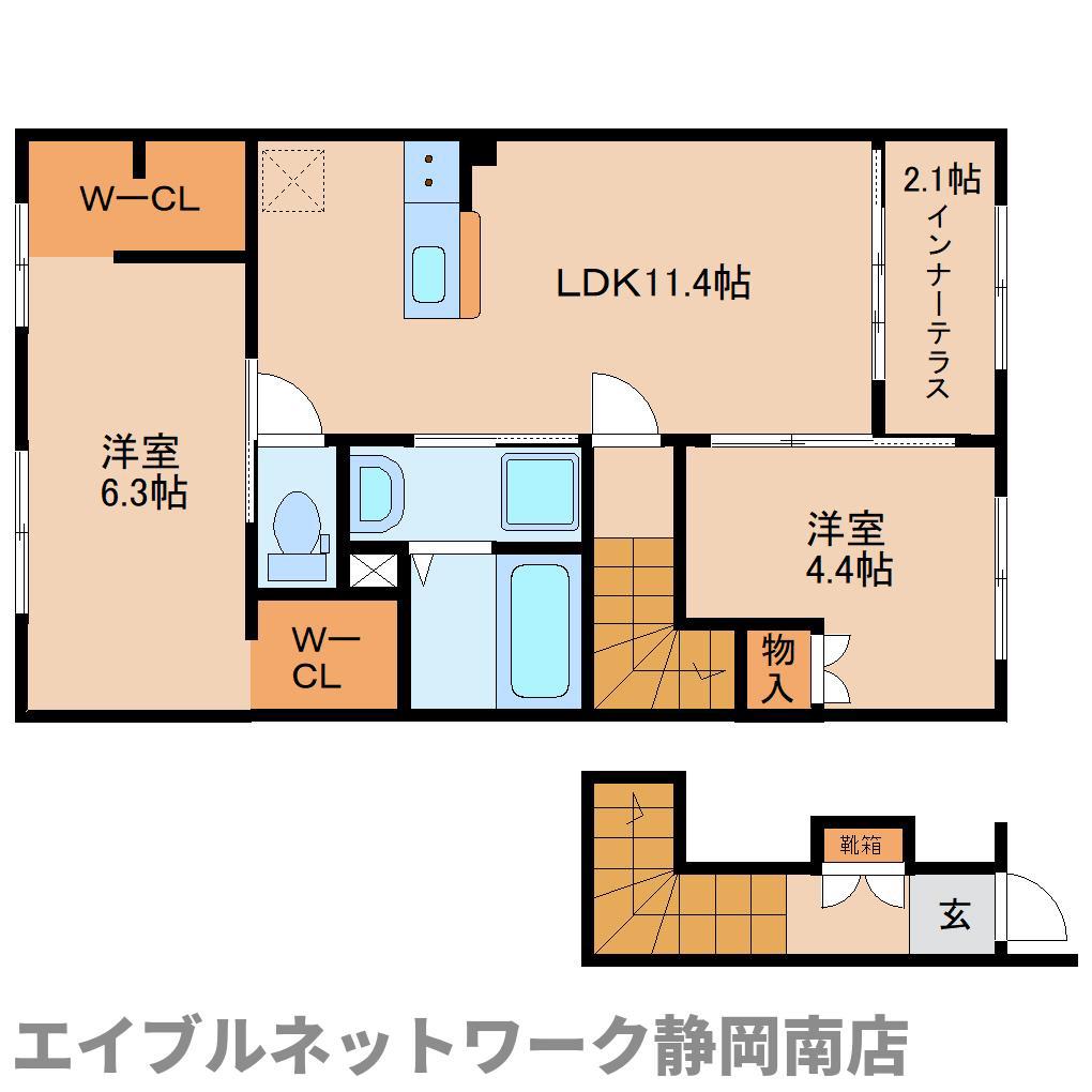 焼津市石津アパート(2LDK/2階)の間取り写真