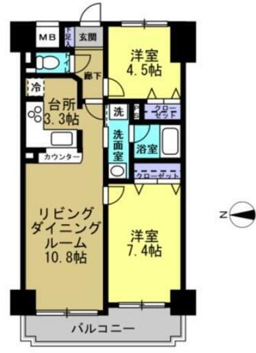 パシフィック五橋(2LDK/8階)の間取り写真