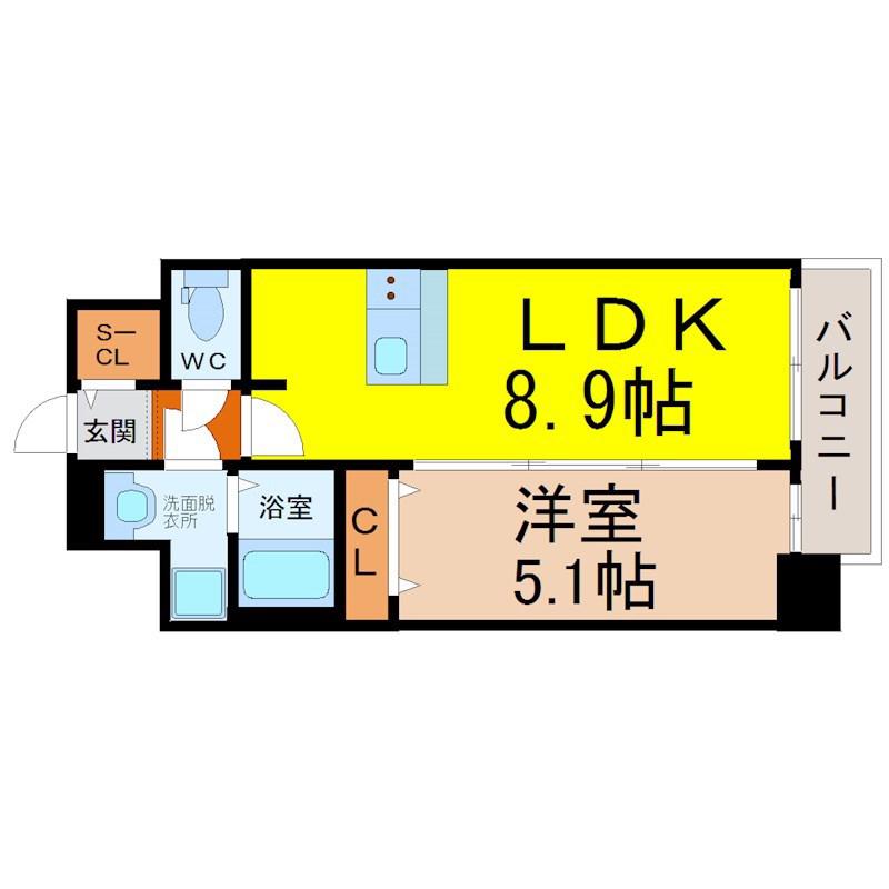 メイクス熱田神宮(1LDK/8階)の間取り写真