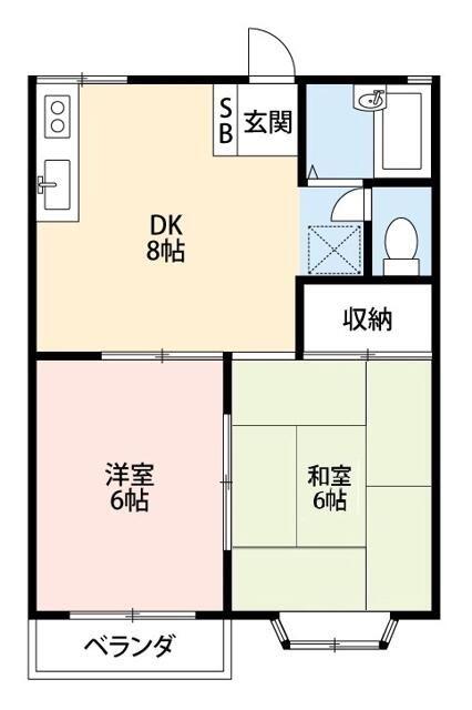 ワールドハイツB(2DK/1階)の間取り写真