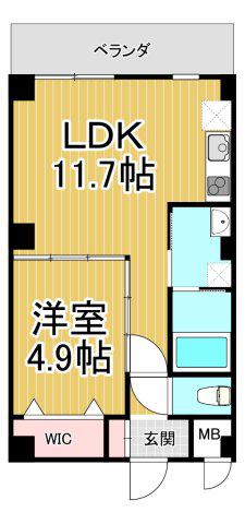 ダイワール立花(1LDK/4階)の間取り写真