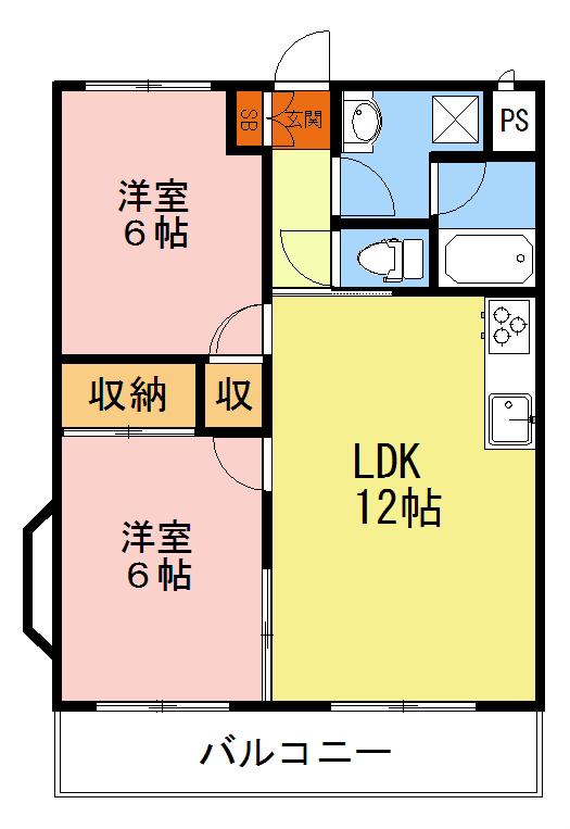 サンライズ所沢(2LDK/2階)の間取り写真