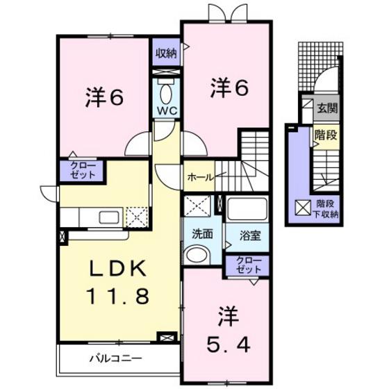 エルムプラシード6号館(3LDK/2階)の間取り写真