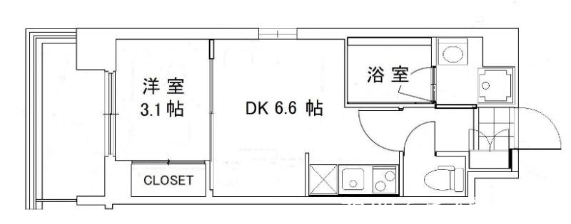 ニューガイアリルーム原通(1DK/4階)の間取り写真