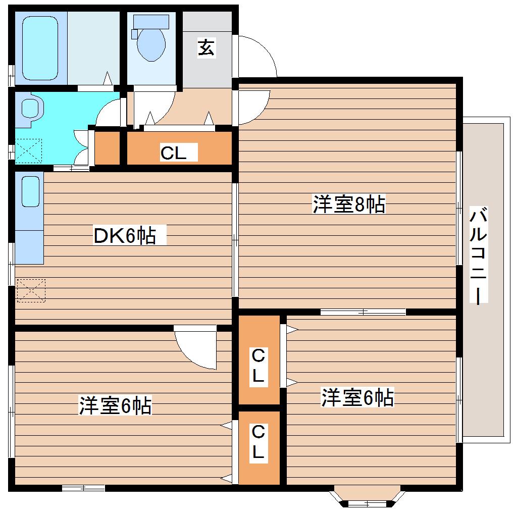 ファミーユ上飯田II番館(3DK/2階)の間取り写真