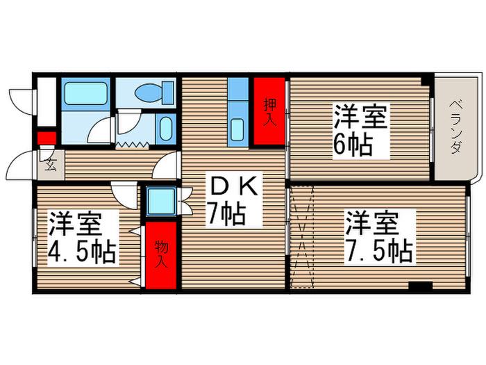 フロントアイランドハイツ(3DK/3階)の間取り写真