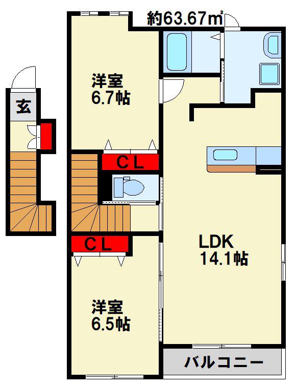 プレミアムステージ(2LDK/2階)の間取り写真