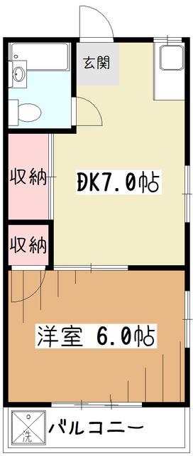 鹿間ハイツ(1DK/2階)の間取り写真