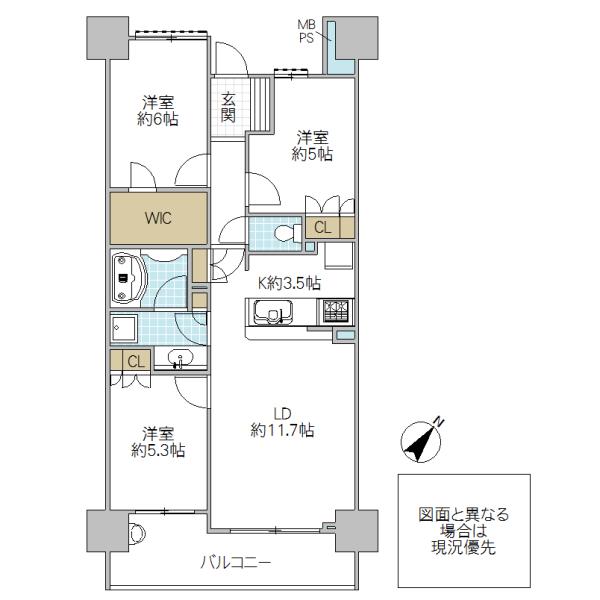 ライオンズ水戸グランフォート(3LDK/14階)の間取り写真