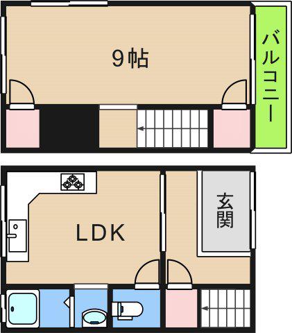 住之江2丁目テラスハウス(1LDK/1階)の間取り写真