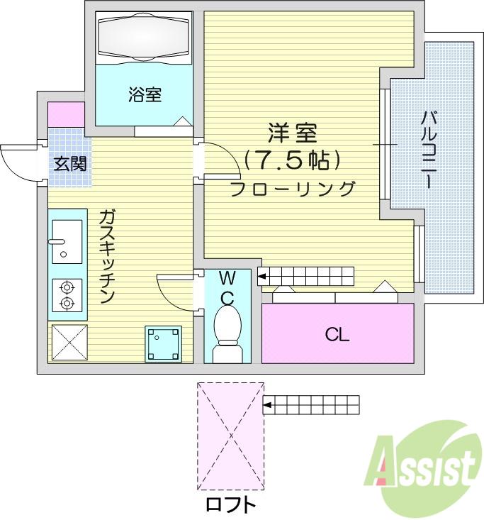 ノーブルカーサ原町(1K/1階)の間取り写真
