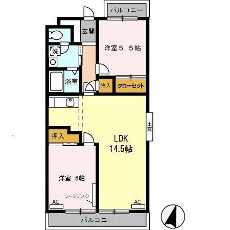 ネバーランドII(2LDK/3階)の間取り写真