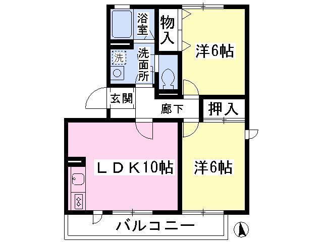 シャルマン明石A棟(2LDK/2階)の間取り写真