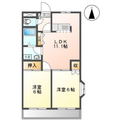 ハロー・21A(2LDK/1階)の間取り写真