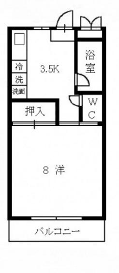 ツインヒルズA棟(1K/3階)の間取り写真