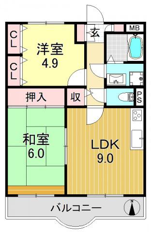メルベーユシャンブル(2LDK/1階)の間取り写真