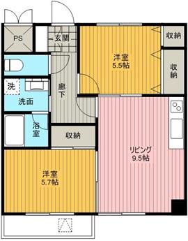 フリーデンベルク(2LDK/3階)の間取り写真