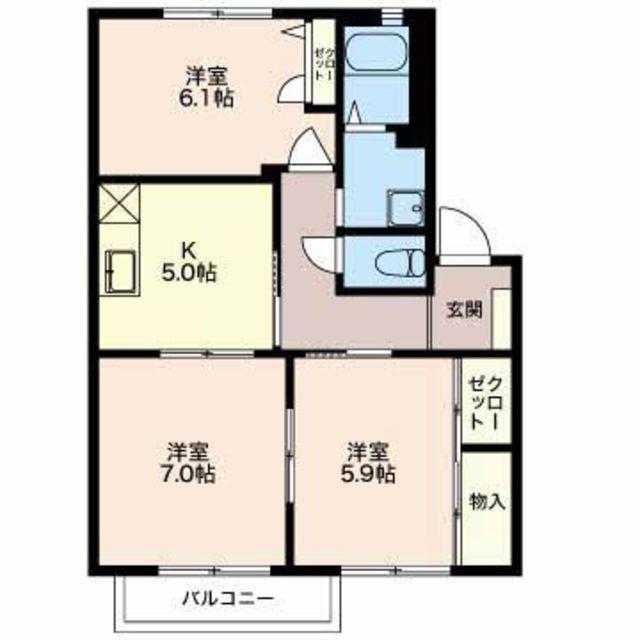 サンパティークB(3K/2階)の間取り写真