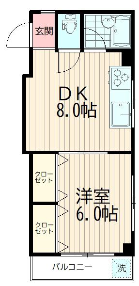 ブラウンハイツ(1DK/2階)の間取り写真