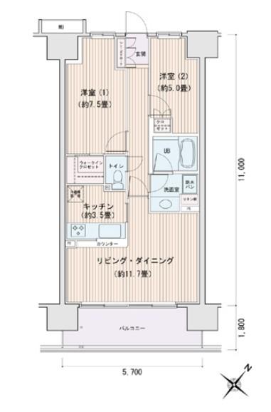 エスティメゾン豊洲レジデンスC棟(2LDK/9階)の間取り写真