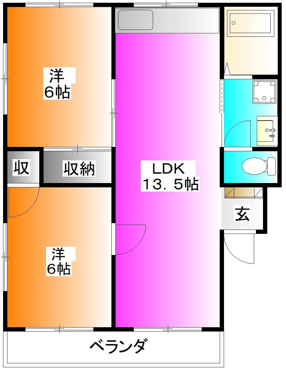 ハイツ酒田(2LDK/3階)の間取り写真