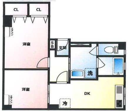 ラムール武庫之荘1番館(2DK/5階)の間取り写真