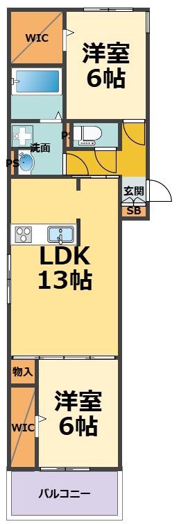 メゾン・ド・プティエル今津(2LDK/1階)の間取り写真