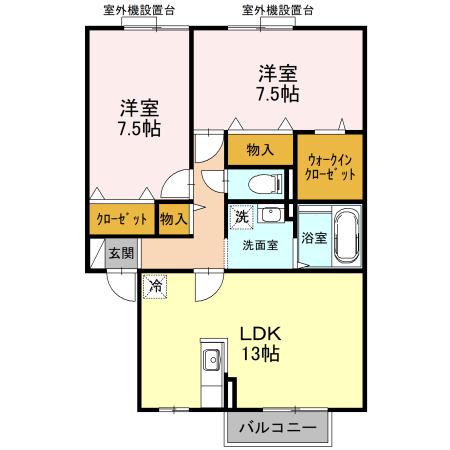 ヴィラージュD棟(2LDK/2階)の間取り写真