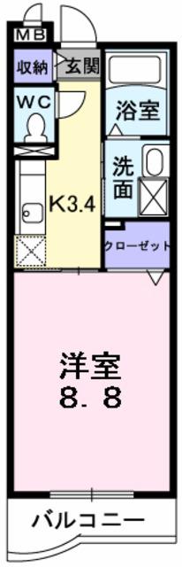 ルーブル・ベル(1K/2階)の間取り写真