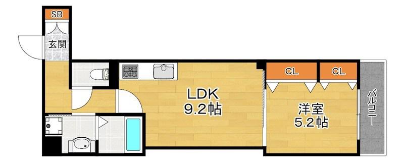 ワンライフ私市(1LDK/1階)の間取り写真