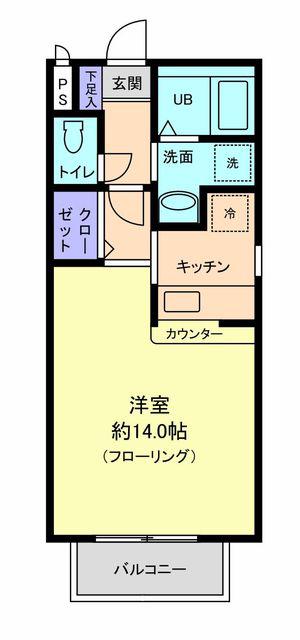グラビスコート(ワンルーム/1階)の間取り写真
