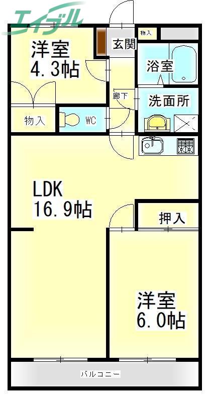 ユーミーマンション加藤C(2LDK/1階)の間取り写真
