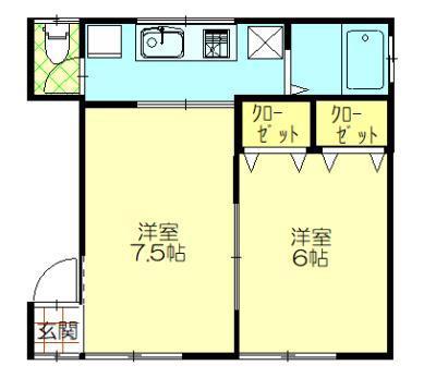 コーポタカハシ(2K/2階)の間取り写真