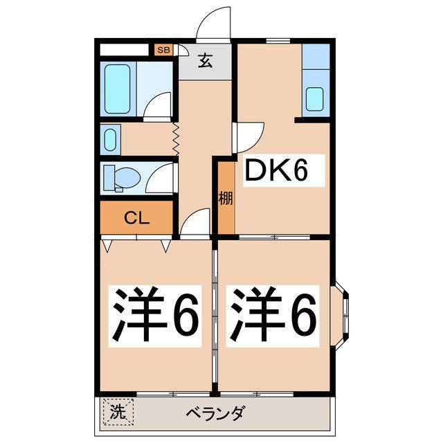 サンハイム米山(2DK/2階)の間取り写真