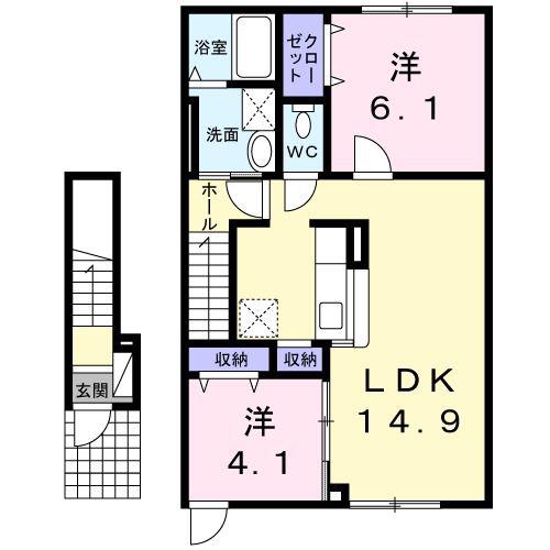 ジュネス高丘(2LDK/2階)の間取り写真