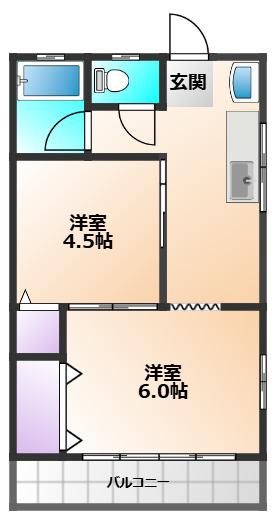 メゾン内田(2K/2階)の間取り写真
