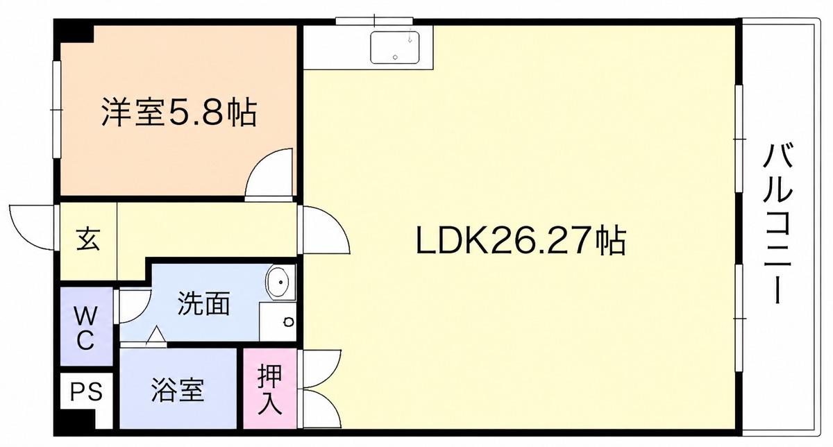 久留米パインハイツ(1LDK/7階)の間取り写真