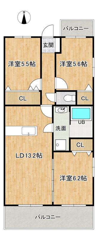 ステラ田隈(3LDK/3階)の間取り写真