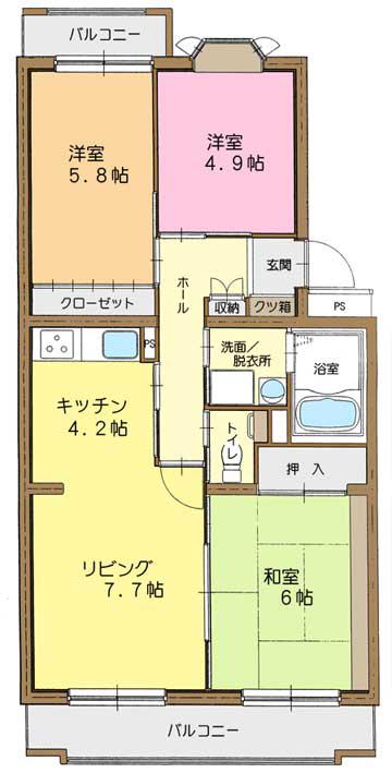 二枚橋プラザ(3LDK/4階)の間取り写真