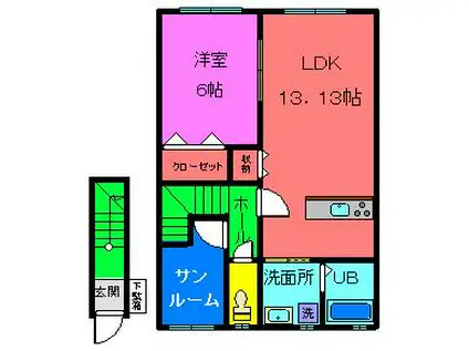メゾンフルール(1LDK/2階)の間取り写真