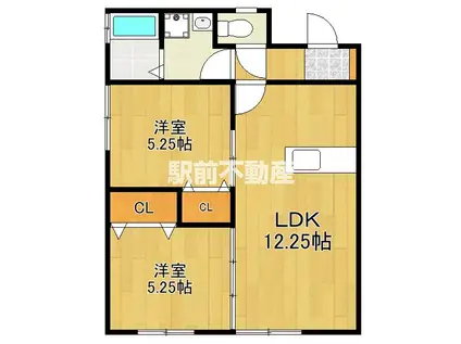 ほわいとあうるI(2LDK/1階)の間取り写真