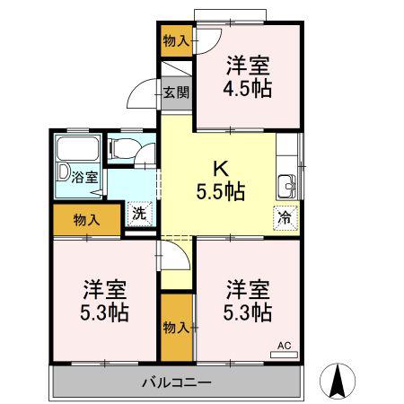 福富パレスB棟(3K/2階)の間取り写真