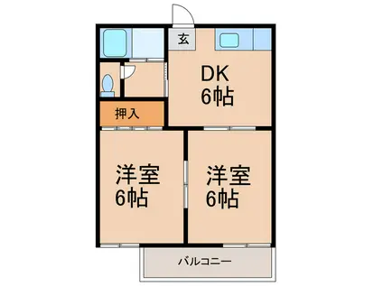 サニーハイツ A棟(2DK/2階)の間取り写真