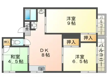 シティハイム歌敷山(3DK/2階)の間取り写真